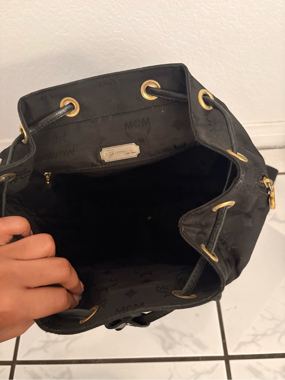 MCM Black Backpack with Gold Plaque - Picture 6 of 6